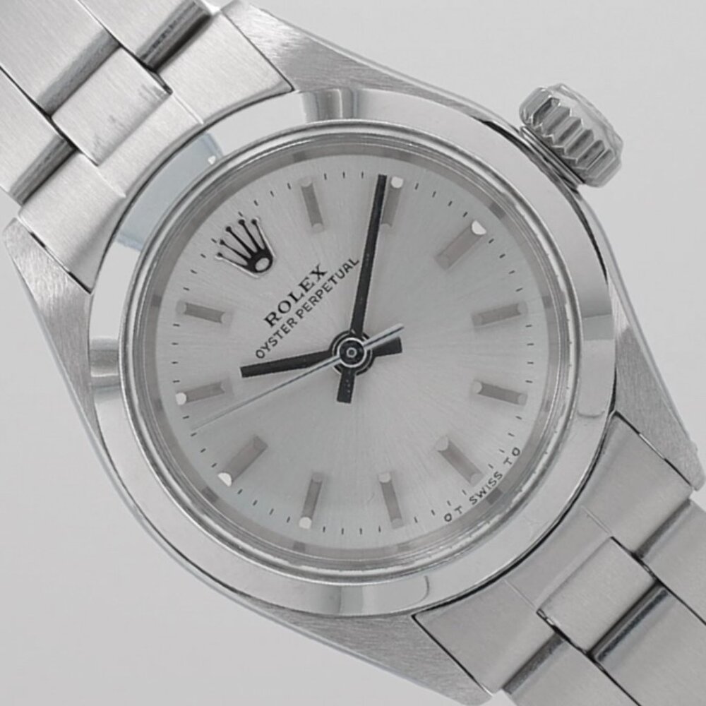 Rolex Ladies Oyster Perpetual 26mm Steel Silver Dial Smooth Oyster Band 6618